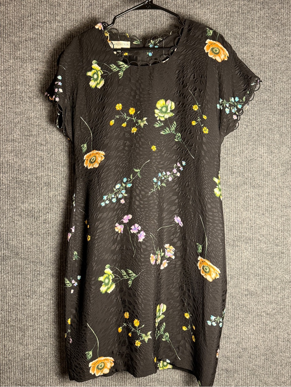 VTG Anne Crimmins for UMI Collections 100% Silk Floral Shift Dress Scallop Sz 12